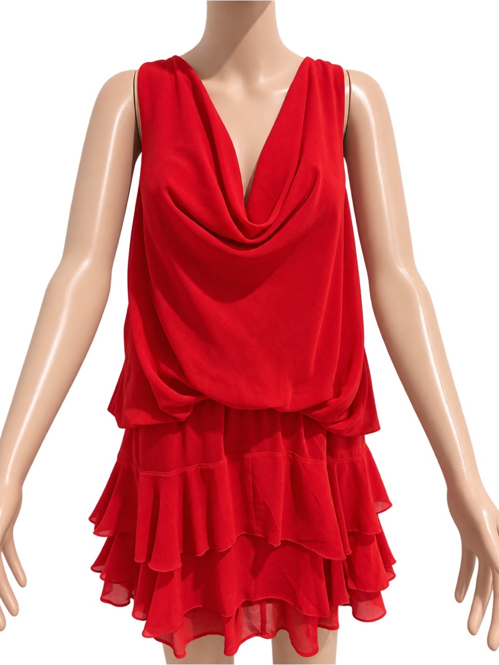 AKIRA Chicago Red Cowl Neck Open Back Ruffle Mini Dress Size M NWOT ❤️